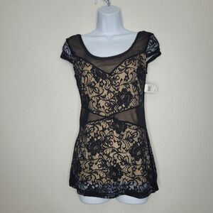 Vintage Wet Seal black tan lace whimsigoth witchy grunge going out top size med
